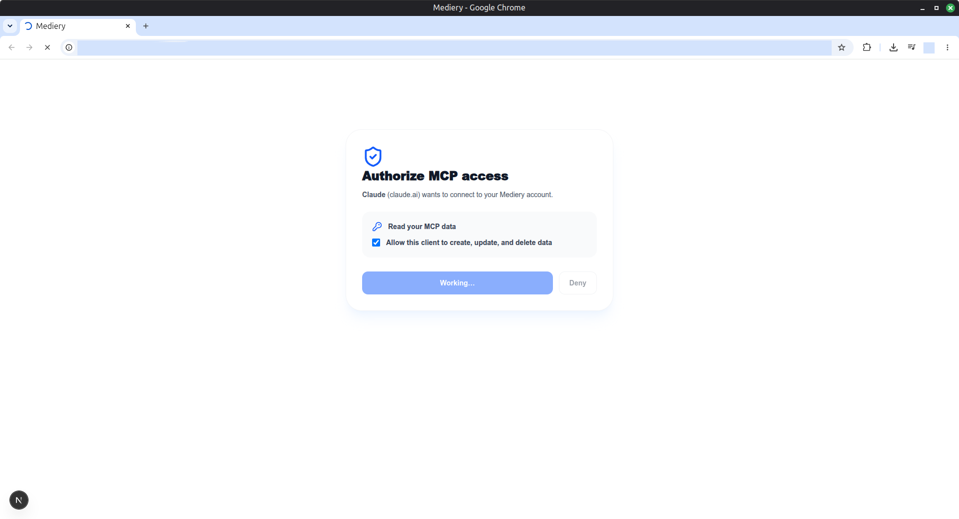 Mediery authorization page processing the access request
